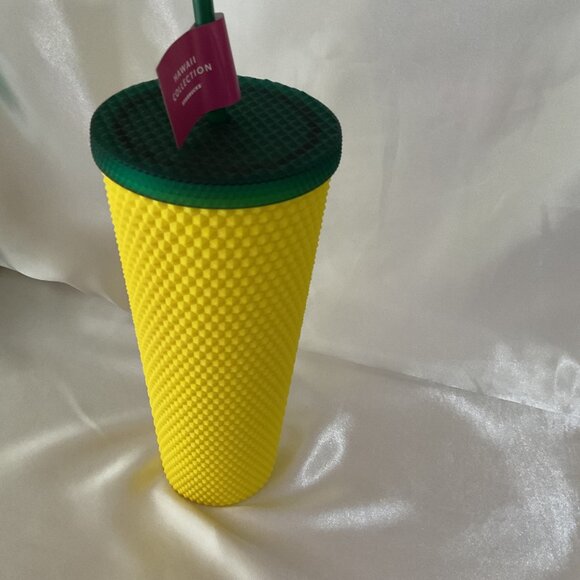 Starbucks Hawaii Collection Yellow Studded Tumbler 24 Oz With Green Lid & Straw - Picture 3 of 5
